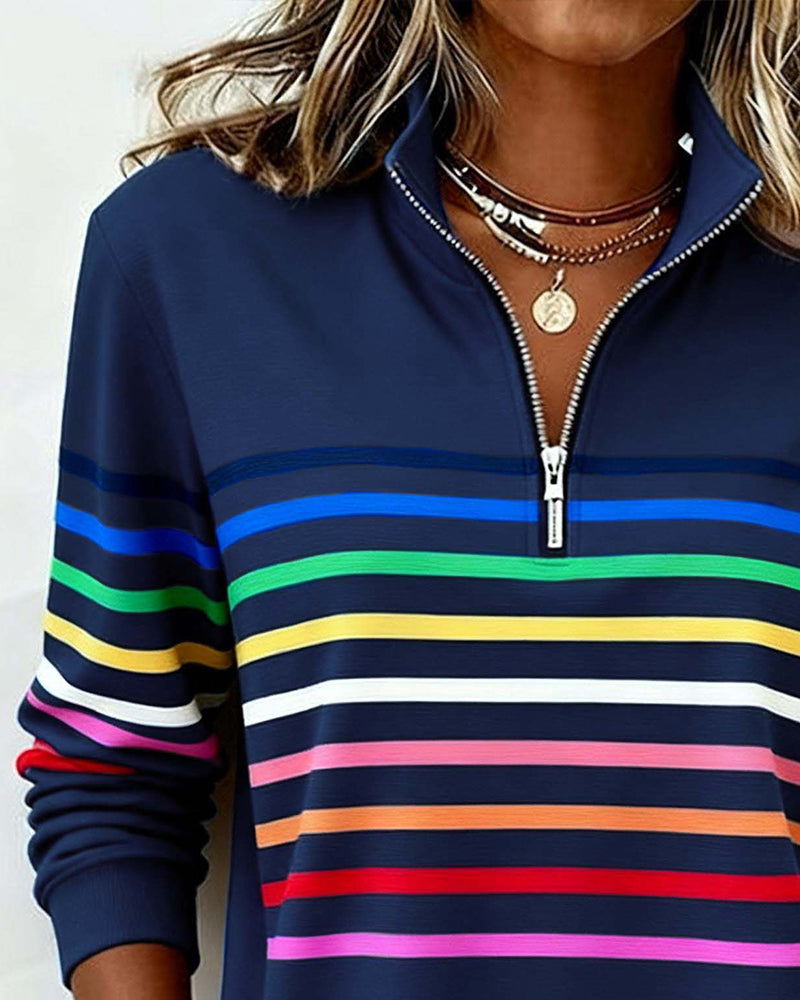 DELACROIX | Odile Women's Rainbow Striped Zip-Up Sweater