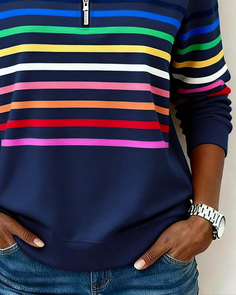 DELACROIX | Odile Women's Rainbow Striped Zip-Up Sweater