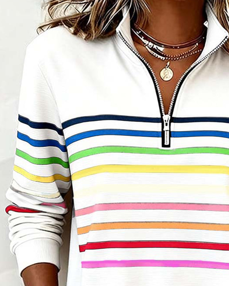 DELACROIX | Odile Women's Rainbow Striped Zip-Up Sweater
