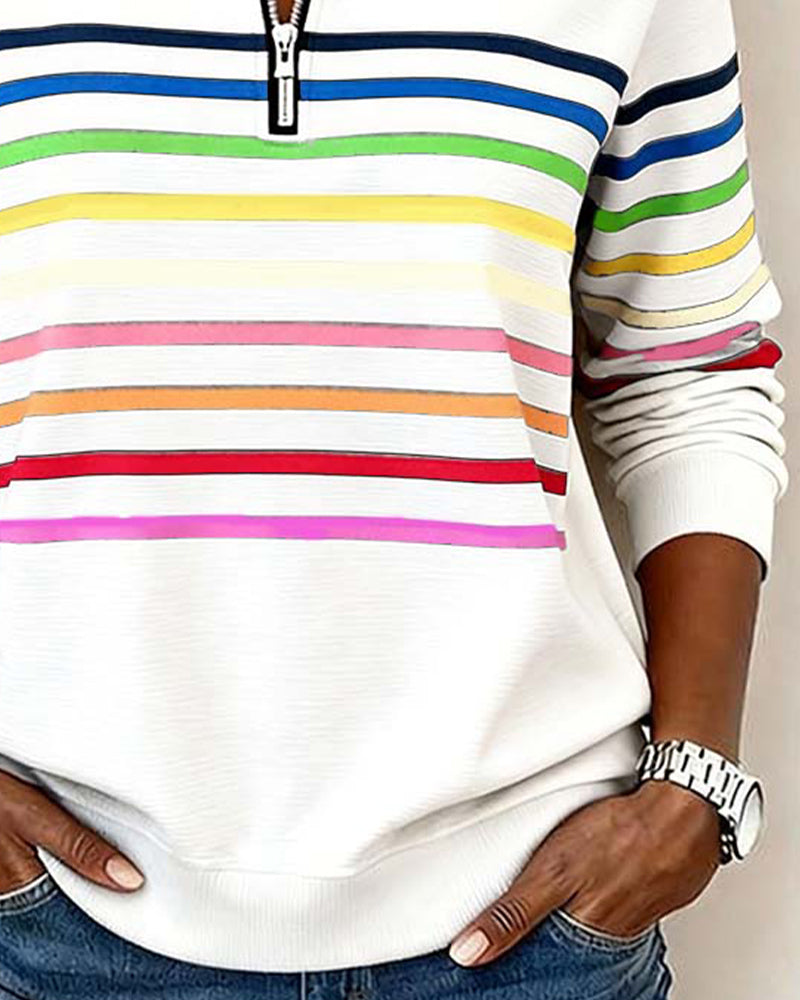 DELACROIX | Odile Women's Rainbow Striped Zip-Up Sweater