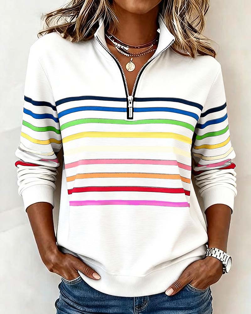 DELACROIX | Odile Women's Rainbow Striped Zip-Up Sweater
