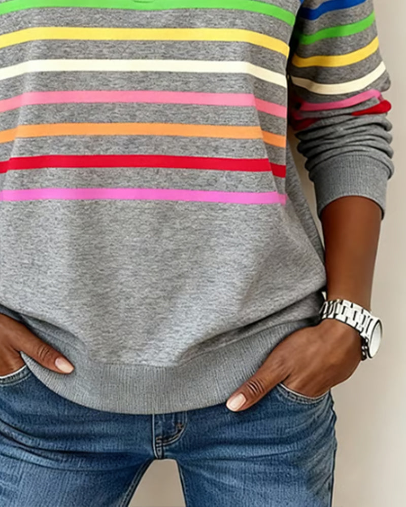 DELACROIX | Odile Women's Rainbow Striped Zip-Up Sweater