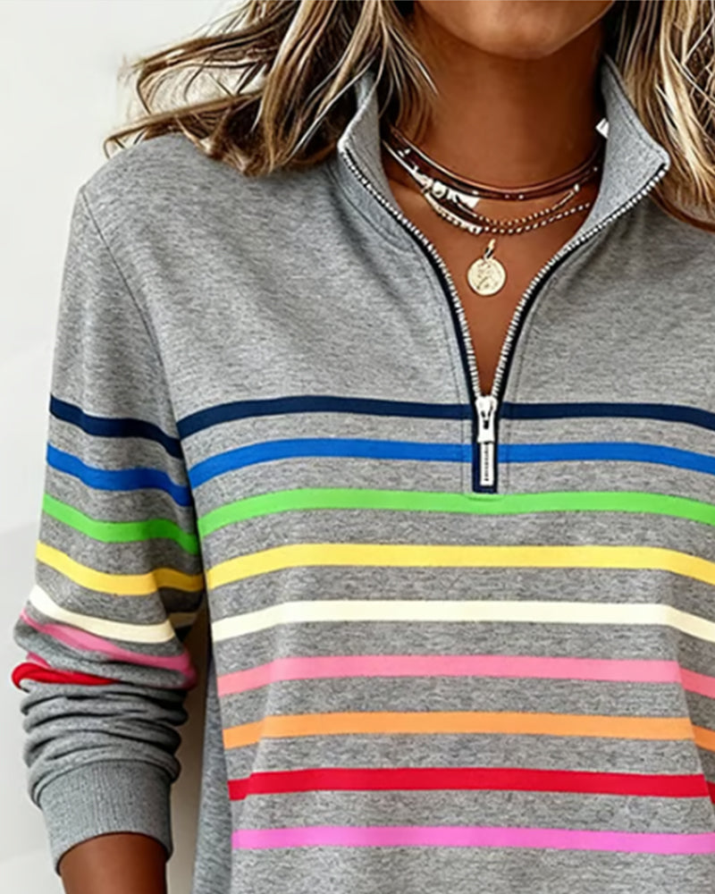 DELACROIX | Odile Women's Rainbow Striped Zip-Up Sweater