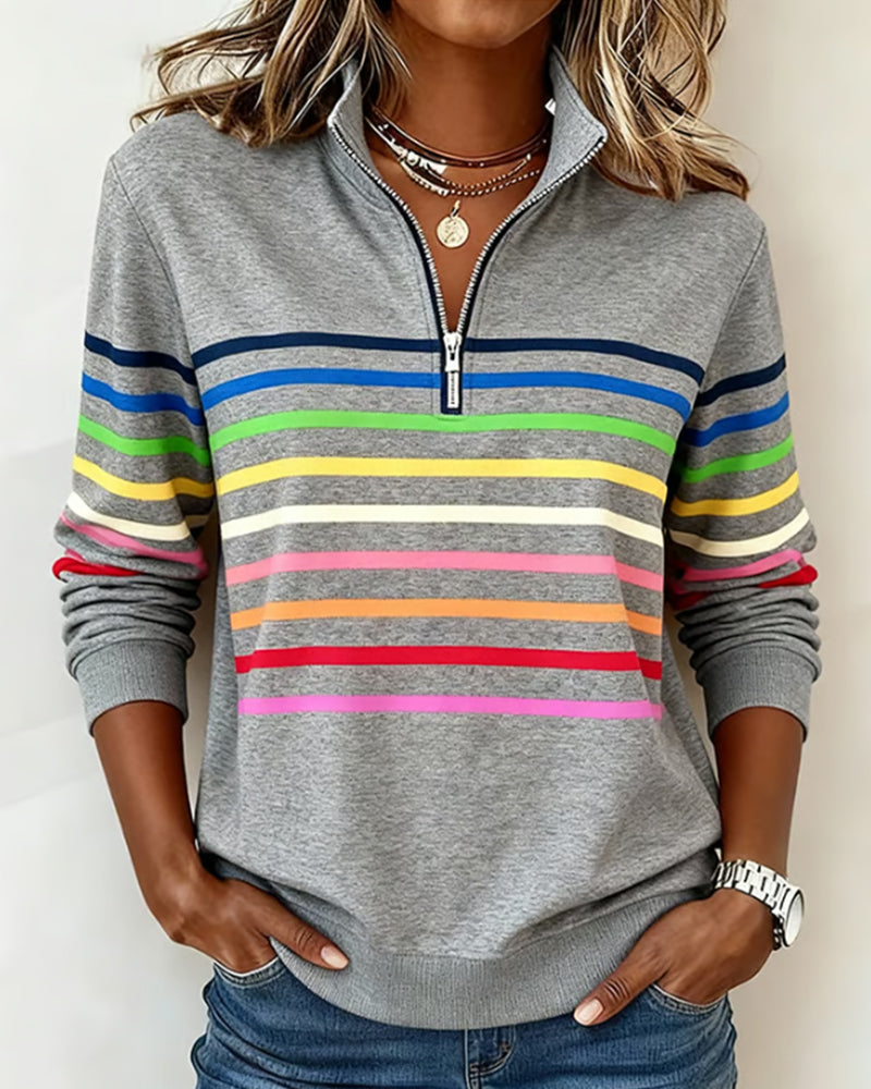 DELACROIX | Odile Women's Rainbow Striped Zip-Up Sweater