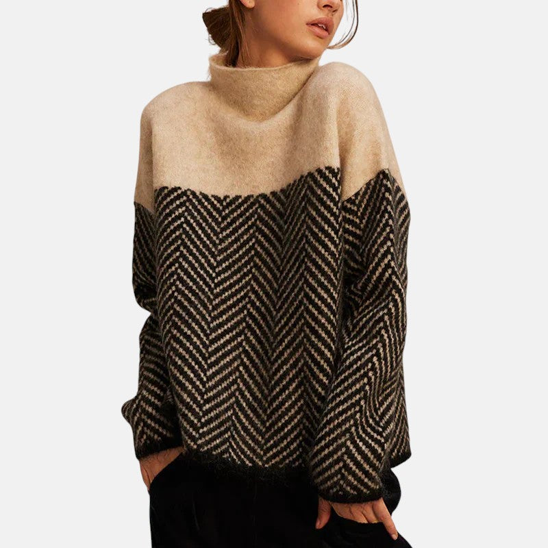 DELACROIX | Femme Françoise Pull Col Montant à Motif Chevrons