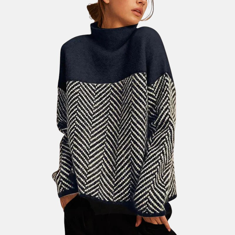 DELACROIX | Femme Françoise Pull Col Montant à Motif Chevrons