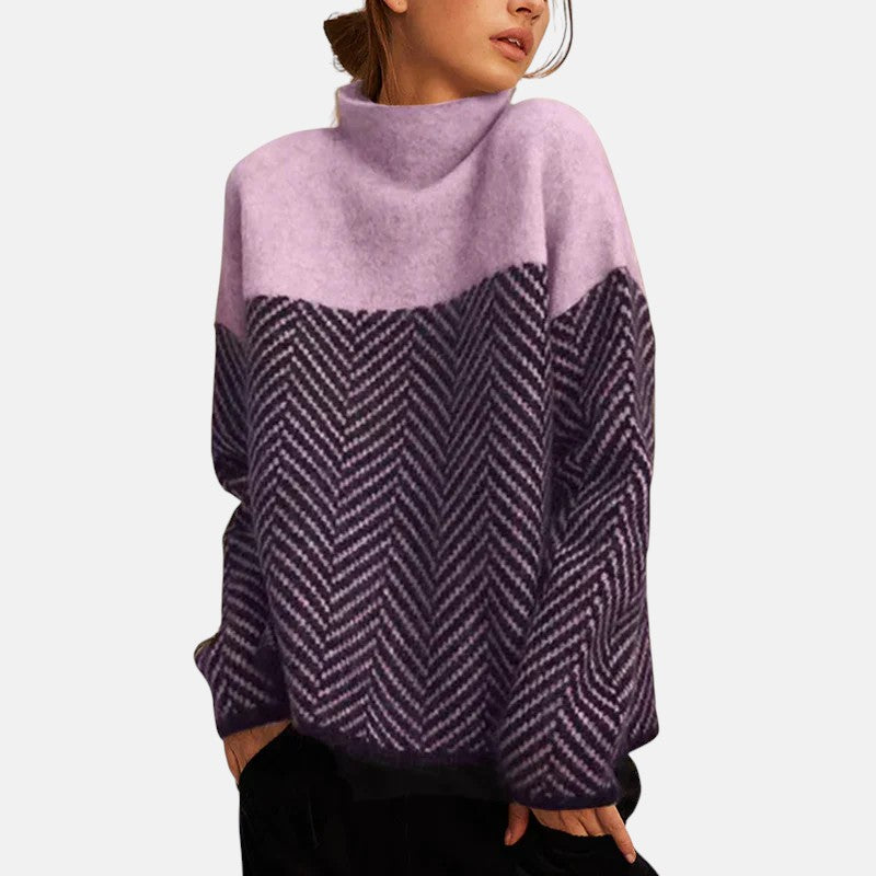 DELACROIX | Femme Françoise Pull Col Montant à Motif Chevrons