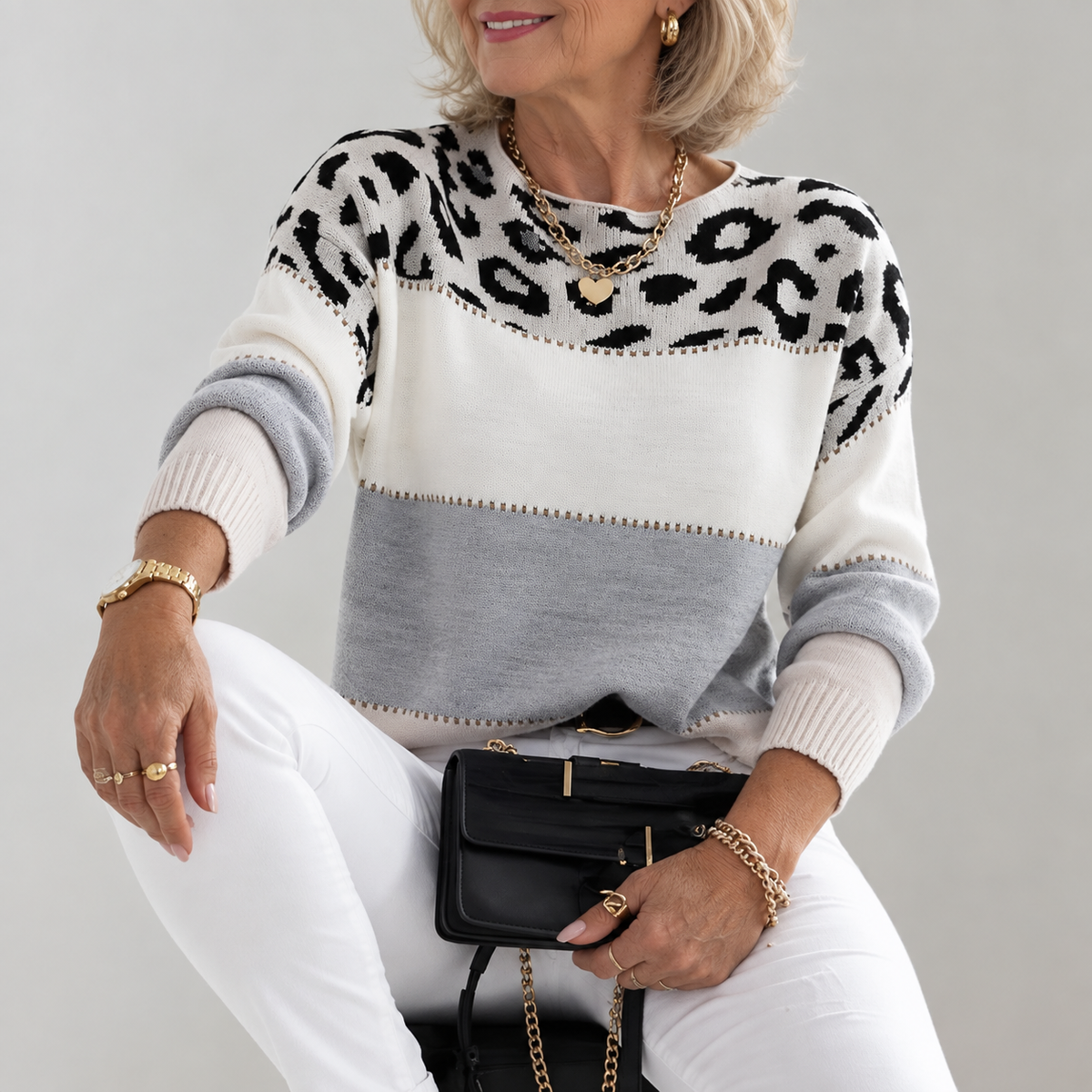 DELACROIX | Pull femme Margot à empiècement léopard