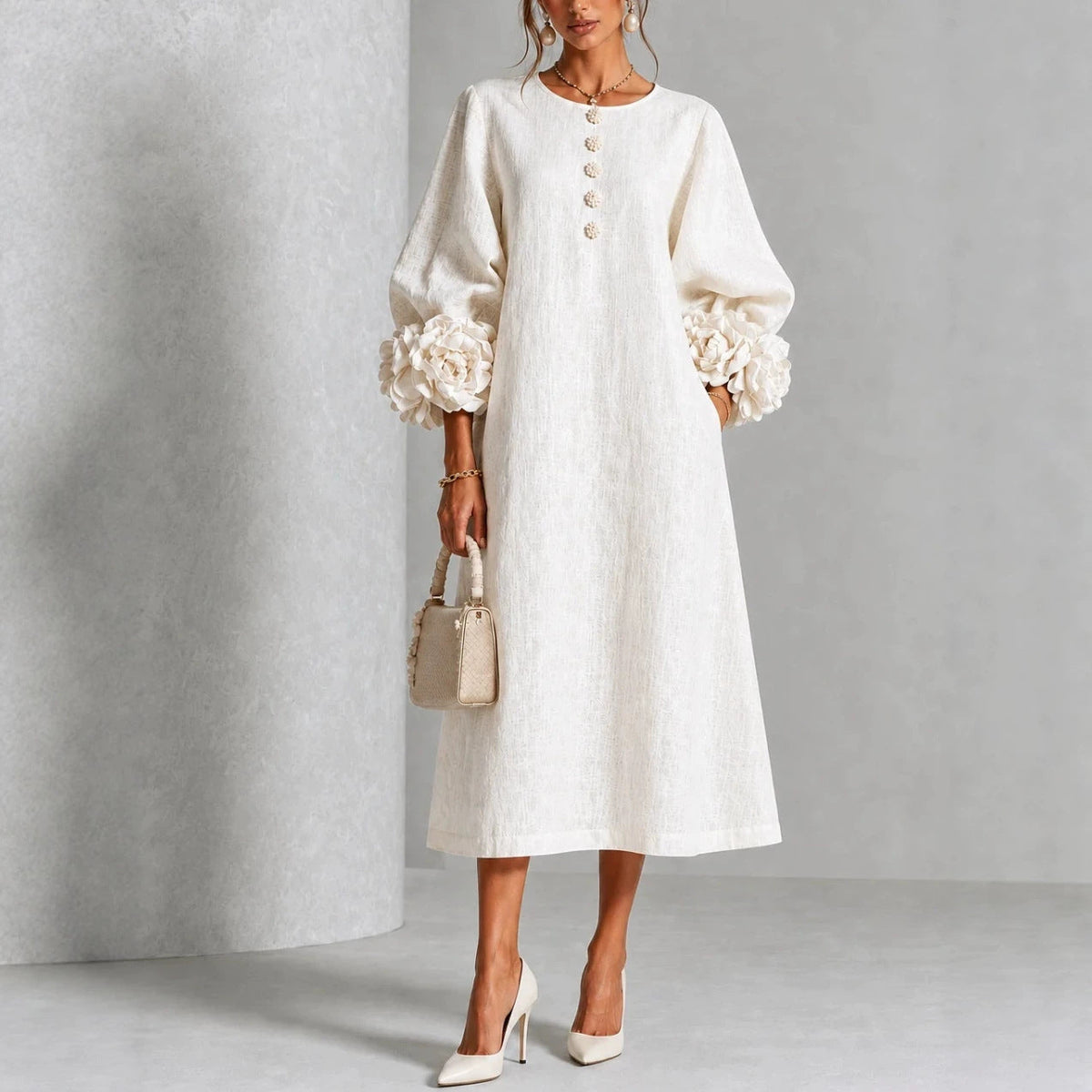 DELACROIX | Robe Midi à Manches Fleuries pour Femme Michèle