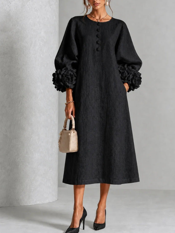 DELACROIX | Robe Midi à Manches Fleuries pour Femme Michèle