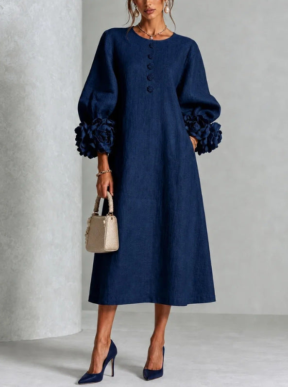 DELACROIX | Robe Midi à Manches Fleuries pour Femme Michèle