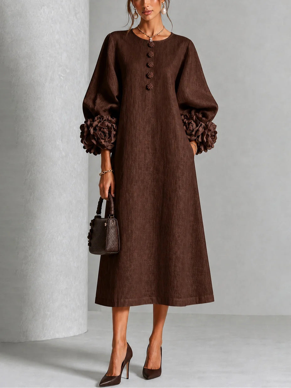 DELACROIX | Robe Midi à Manches Fleuries pour Femme Michèle
