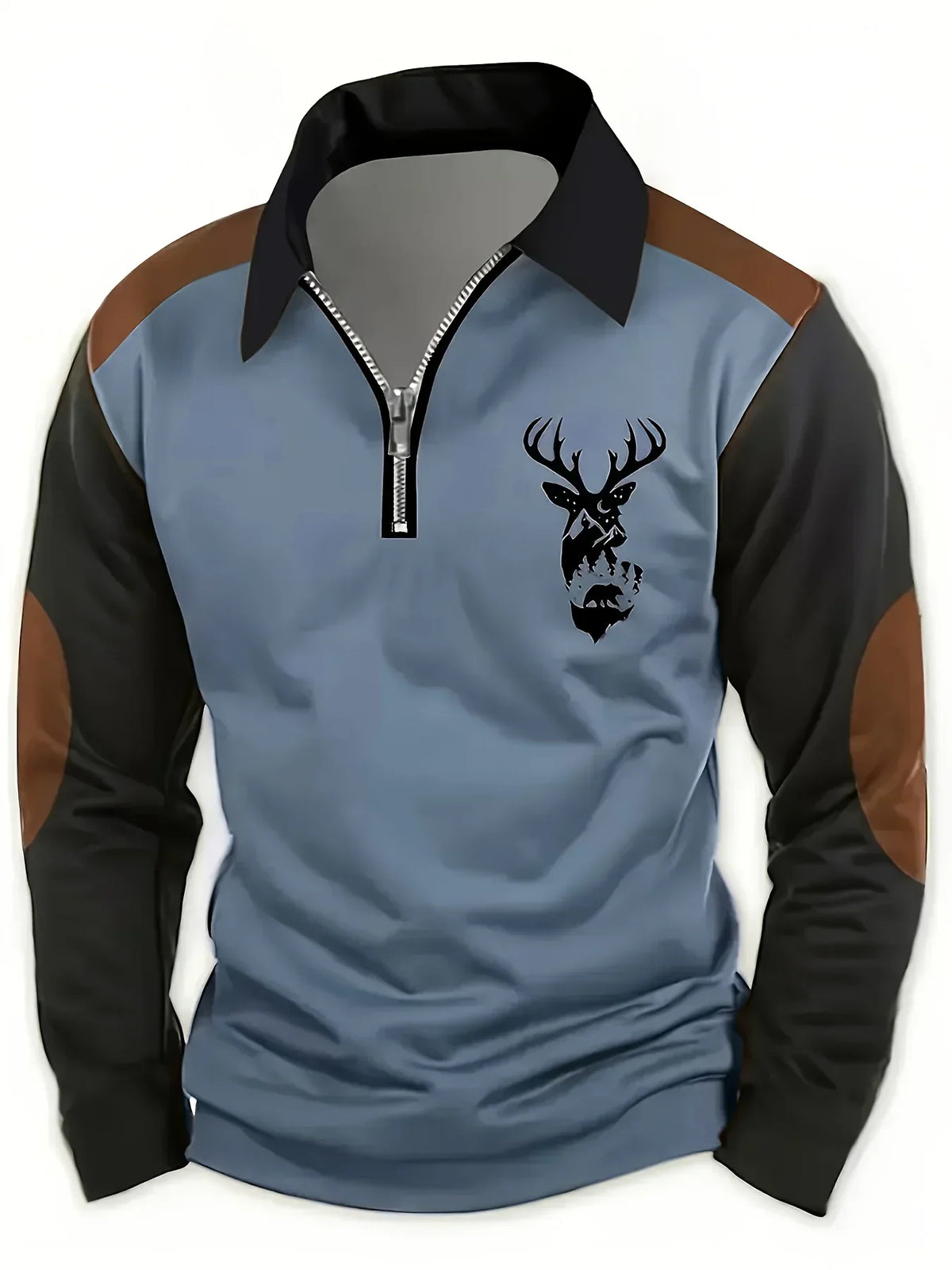 DELACROIX | Gérard Men's Zip-Up Sweater with Deer Pattern