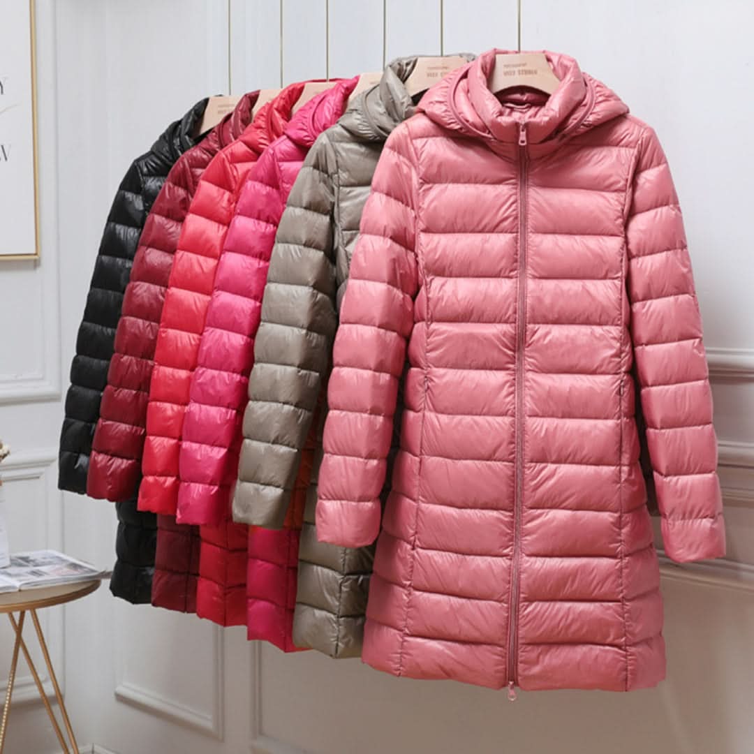 DELACROIX | Long Hooded Puffer Jacket for Women in Light Color