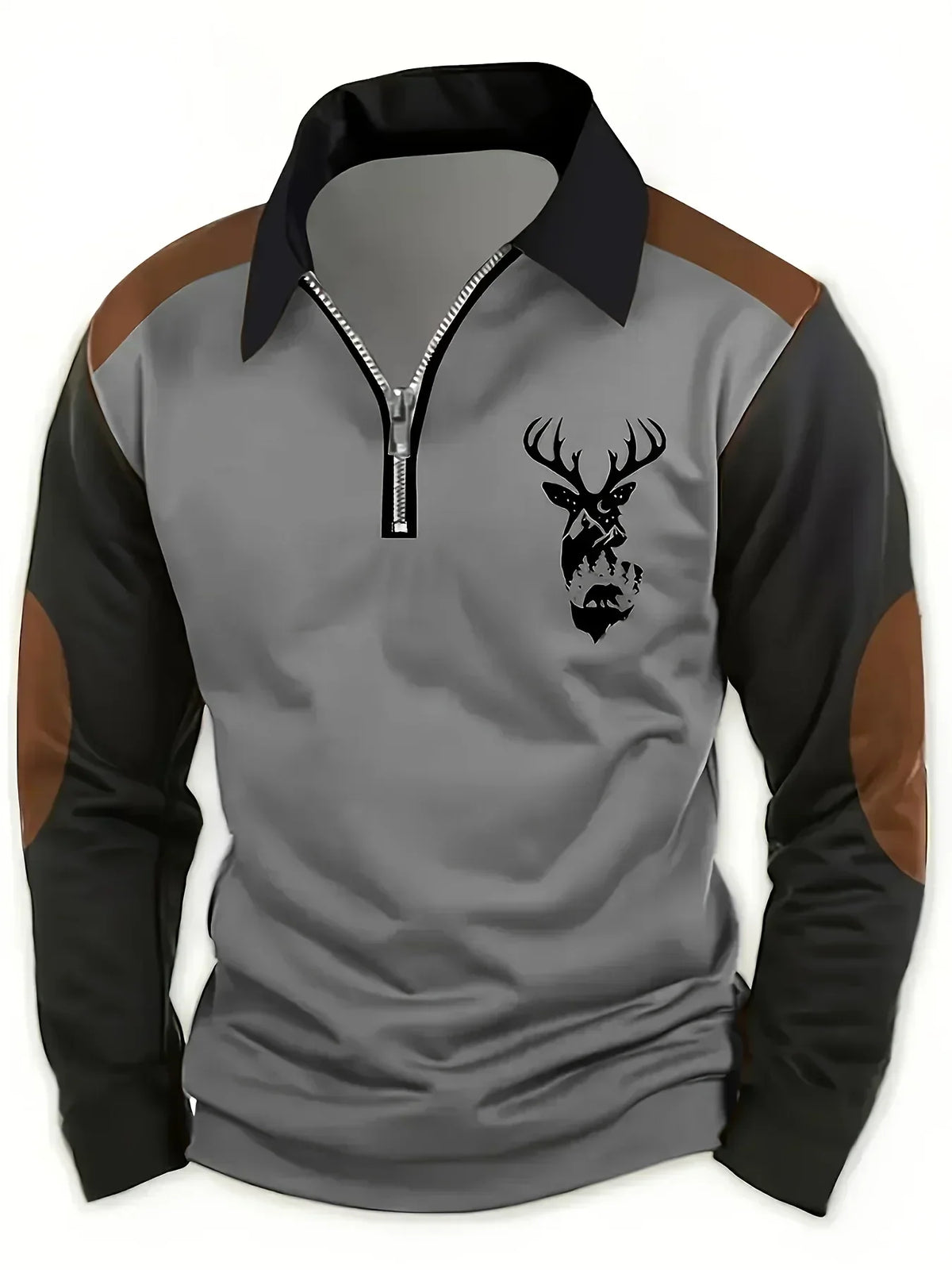 DELACROIX | Gérard Men's Zip-Up Sweater with Deer Pattern