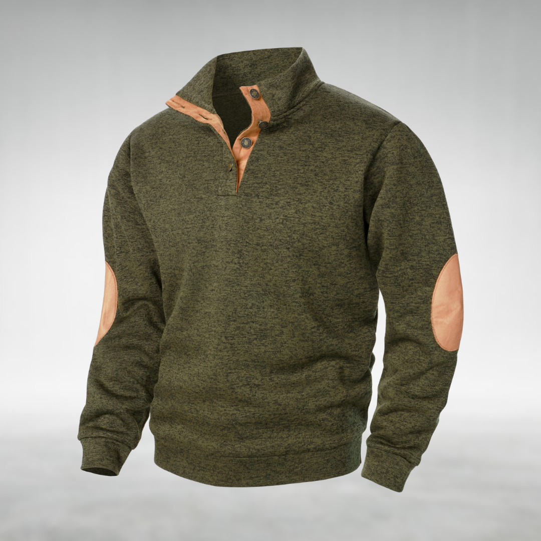 DELACROIX | Pull Bernard pour homme avec col boutonné et coudières