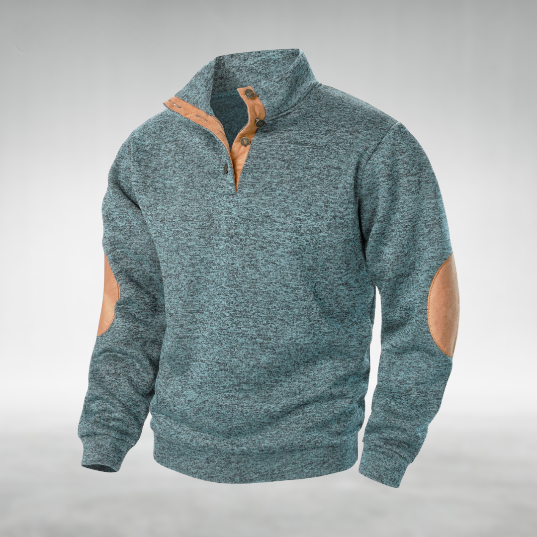 DELACROIX | Pull Bernard pour homme avec col boutonné et coudières