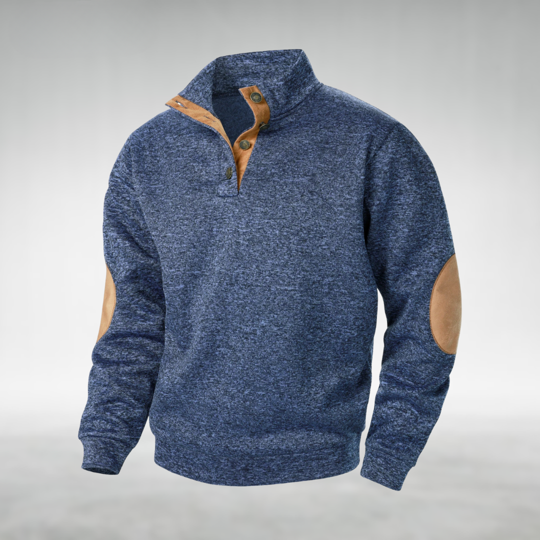 DELACROIX | Pull Bernard pour homme avec col boutonné et coudières