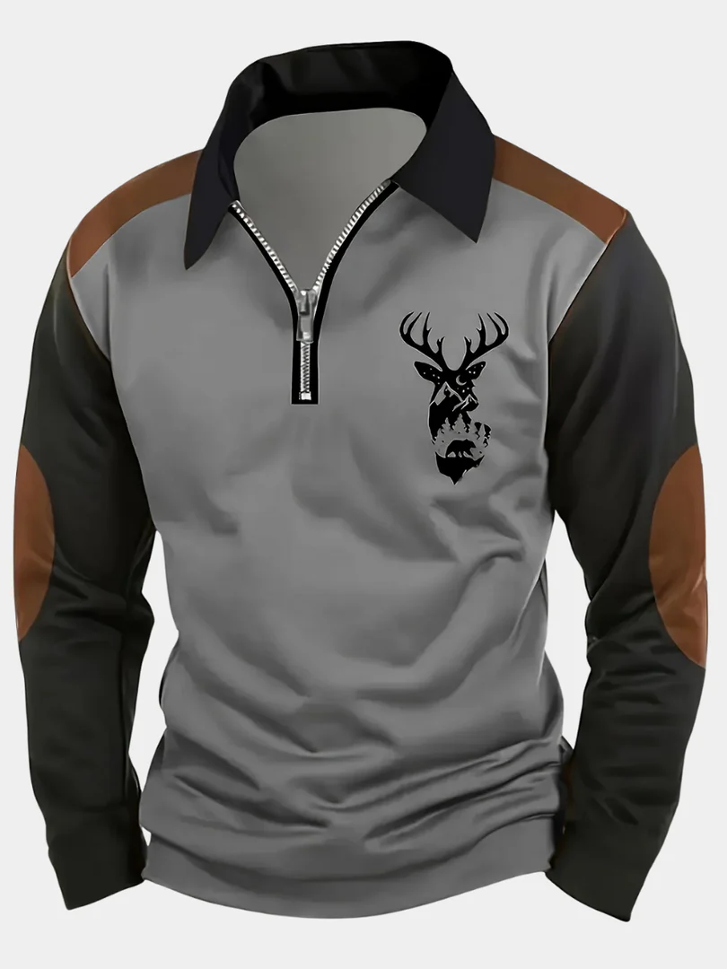 DELACROIX | Gérard Men's Zip-Up Sweater with Deer Pattern