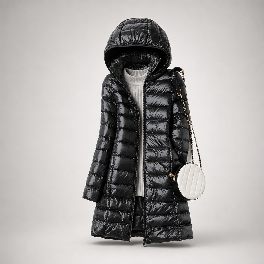 DELACROIX | Long Hooded Puffer Jacket for Women in Light Color