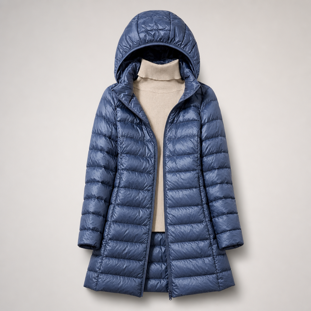 DELACROIX | Long Hooded Puffer Jacket for Women in Light Color