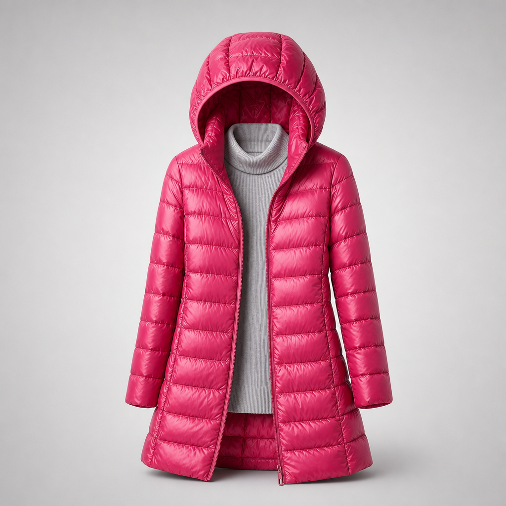 DELACROIX | Long Hooded Puffer Jacket for Women in Light Color