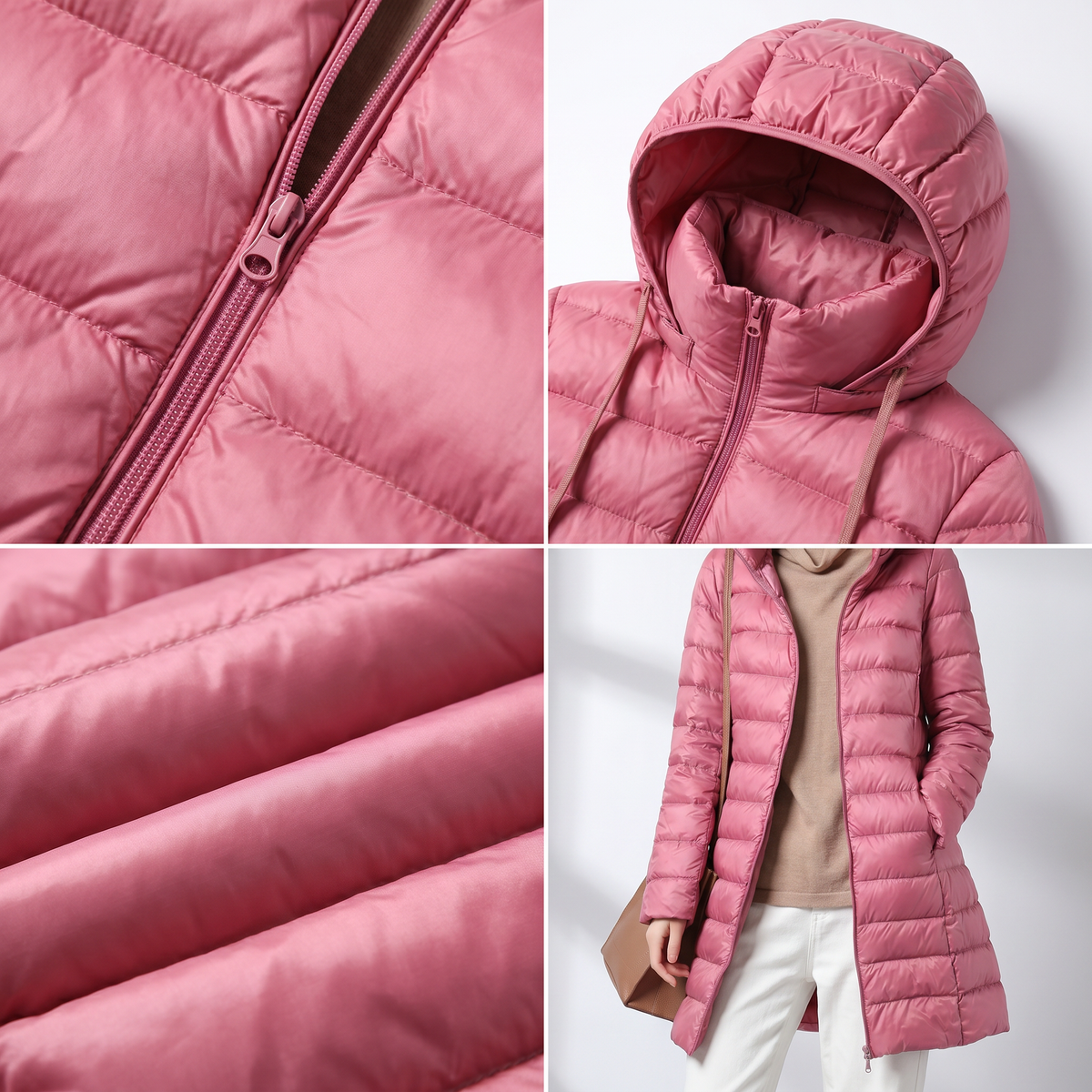 DELACROIX | Long Hooded Puffer Jacket for Women in Light Color
