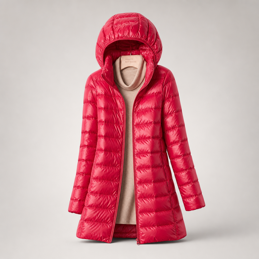 DELACROIX | Long Hooded Puffer Jacket for Women in Light Color