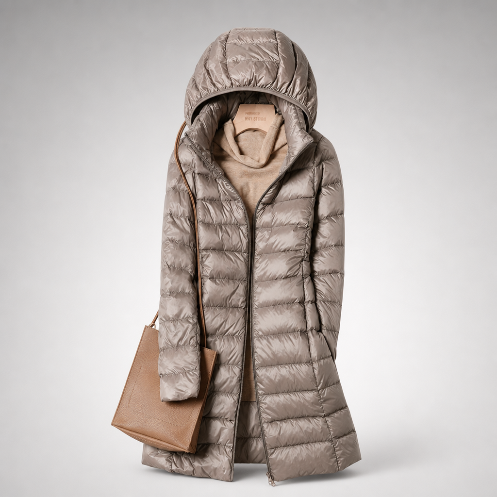 DELACROIX | Long Hooded Puffer Jacket for Women in Light Color