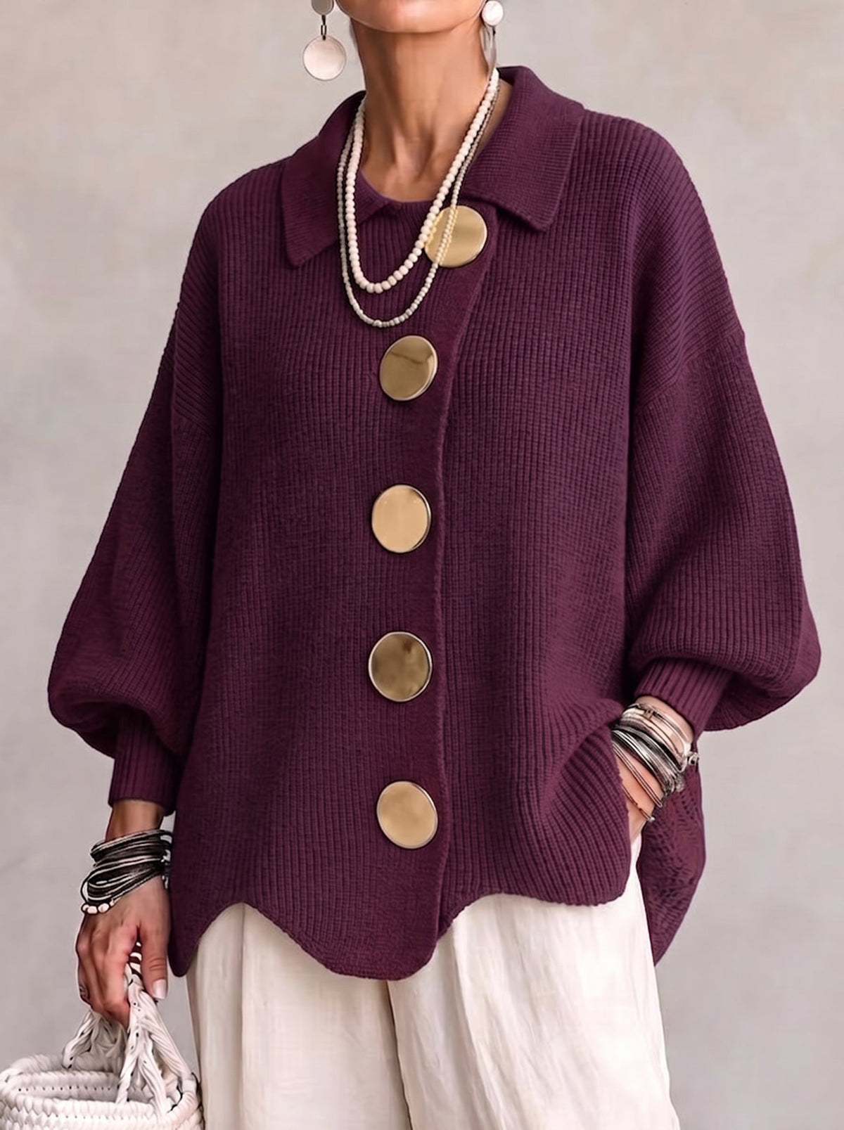 DELACROIX | Gilet Oversize Femme Manon avec Boutons Dorés
