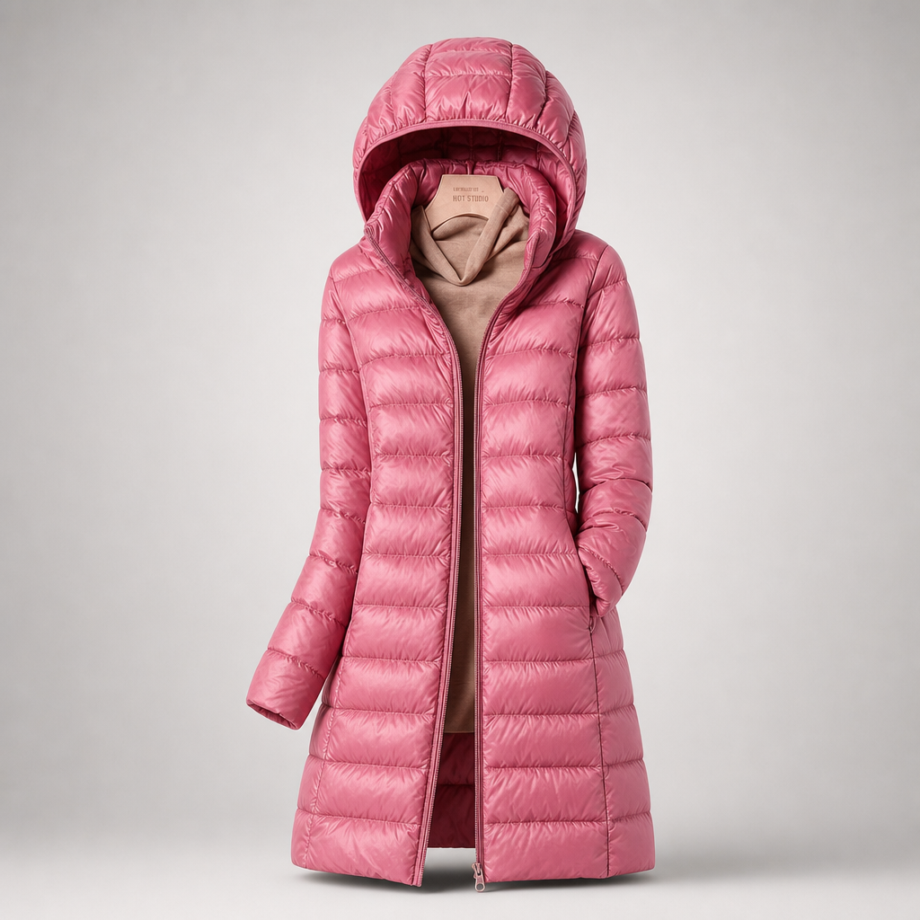 DELACROIX | Long Hooded Puffer Jacket for Women in Light Color