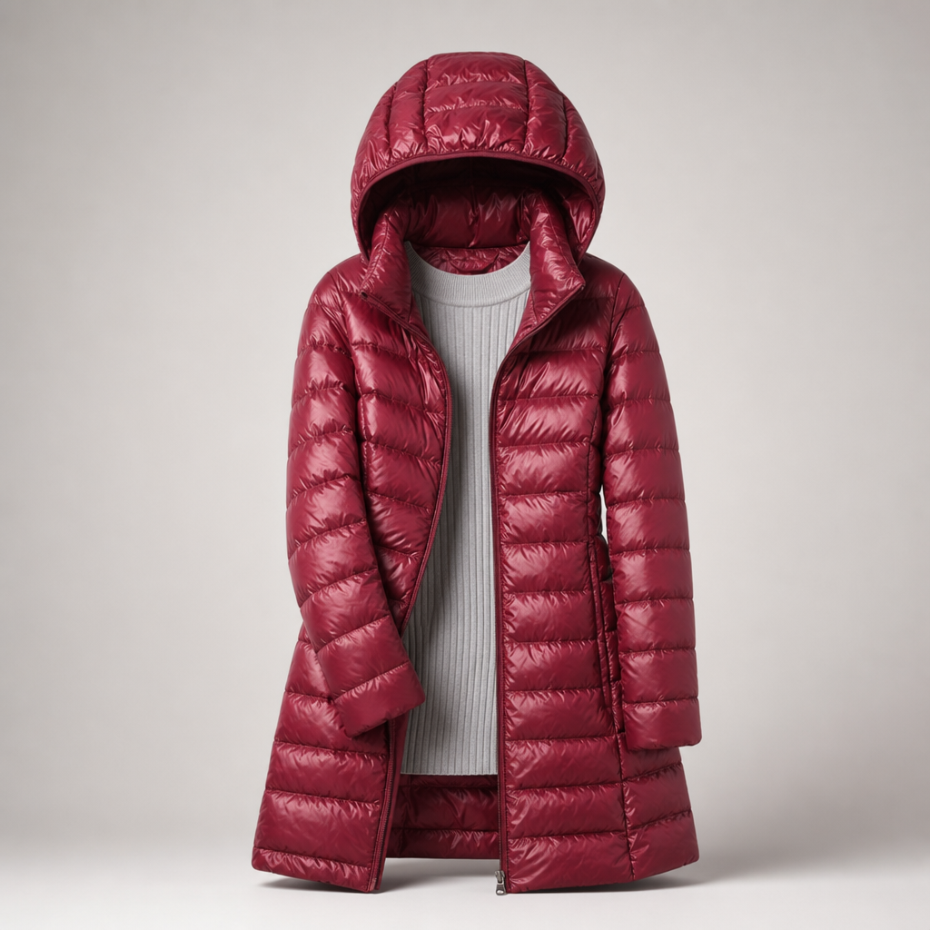 DELACROIX | Long Hooded Puffer Jacket for Women in Light Color