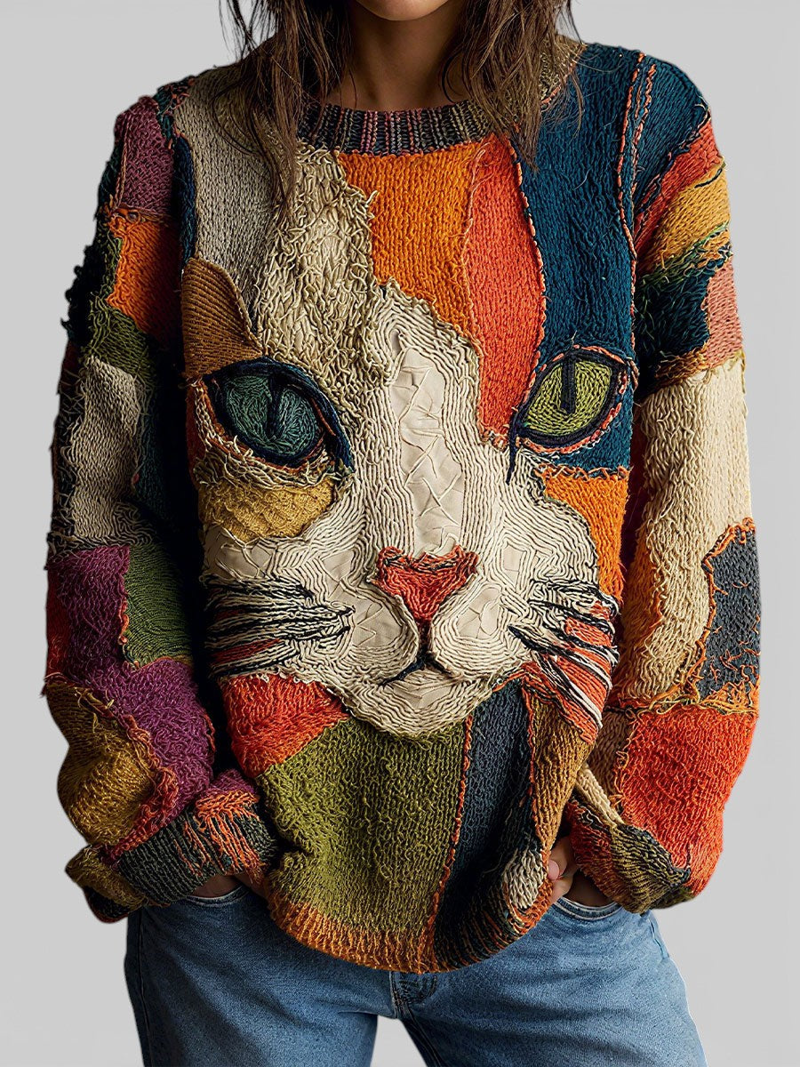 DELACROIX | Colette Women's Patchwork Cat Sweater